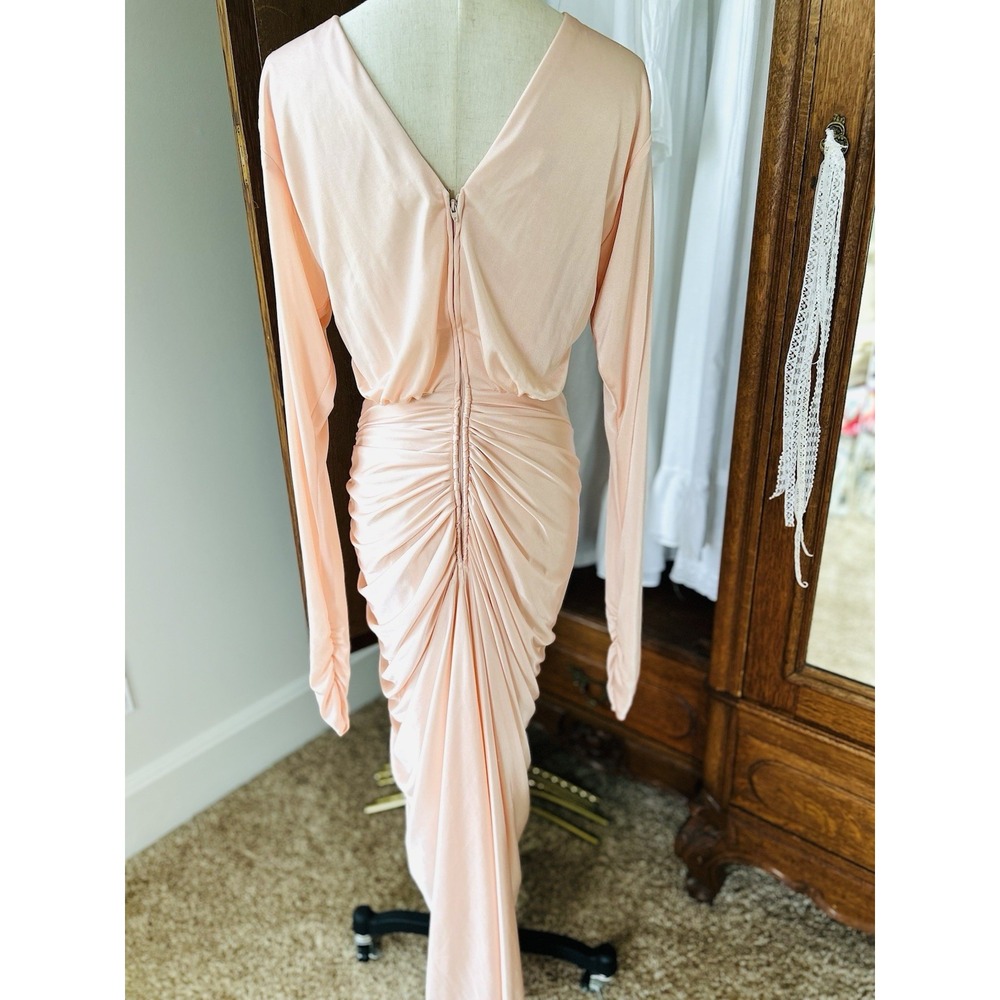 Vintage 70's Peach Draped Ruched Wrap Dress Size Small - Picture 2 of 8